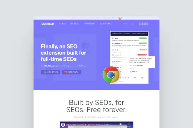 Detailed SEO - Estensione Browser - Screenshot Homepage