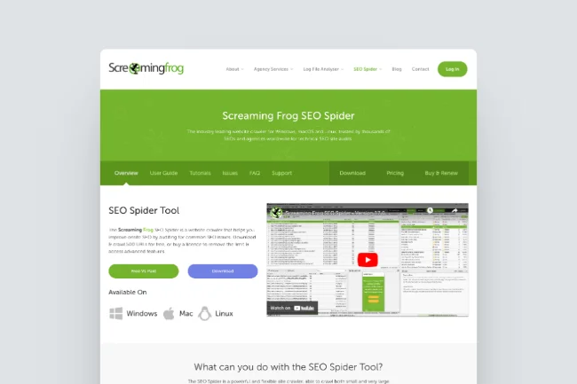 Screaming Frog - Screenshot Homepage