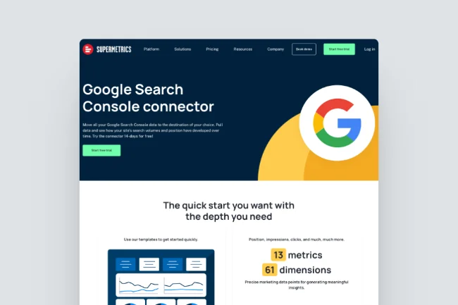 Supermetrics - Screenshot Homepage