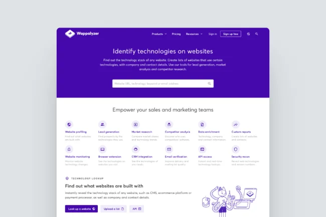 Wappalyzer - Estensione Browser - Homepage Screenshot